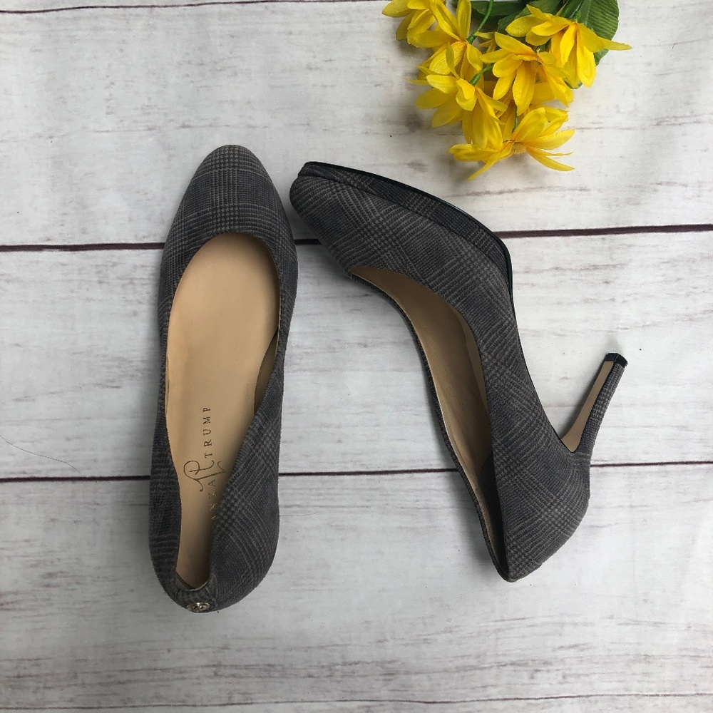 IVANKA TRUMP Sophia Gray Suede Plaid heels